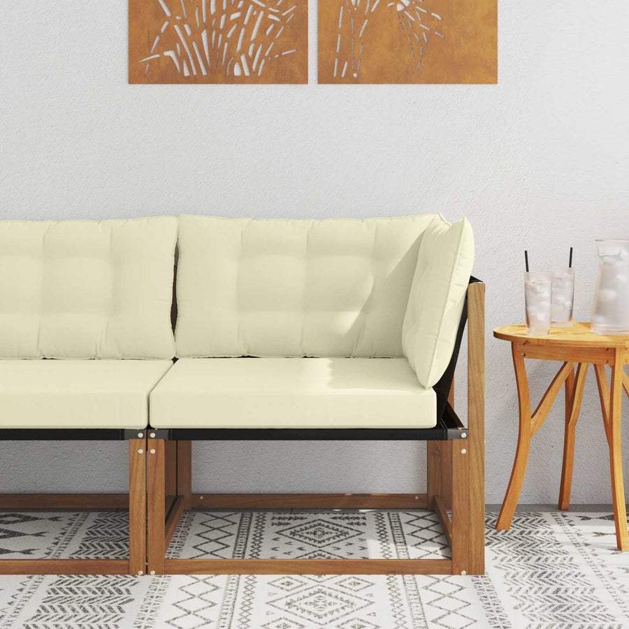 Buiten Hoek Sofa Massief Acaciahout Naturel Natuurlijk en crème