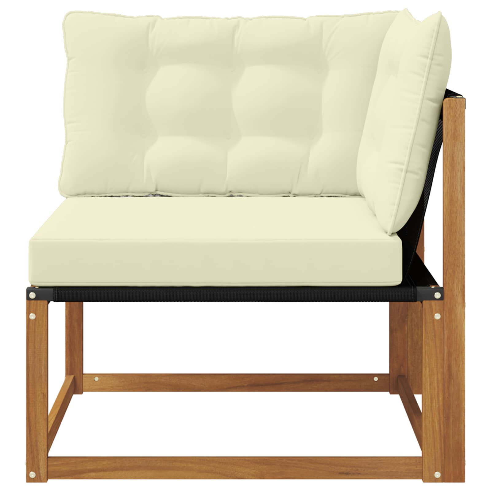 Buiten Hoek Sofa Massief Acaciahout Naturel Natuurlijk en crème