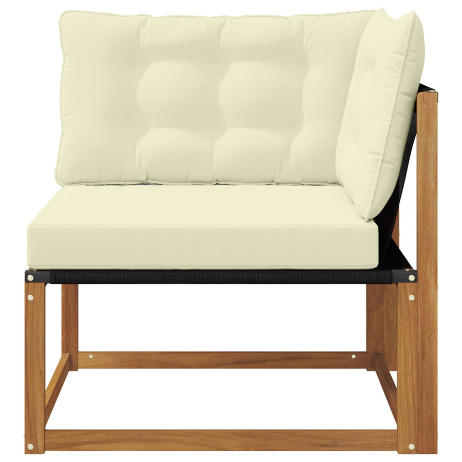 Buiten Hoek Sofa Massief Acaciahout Naturel Natuurlijk en crème