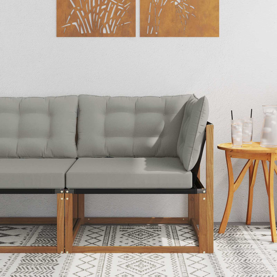Buiten Hoek Sofa Massief Acaciahout Naturel Natuurlijk en lichtgrijs