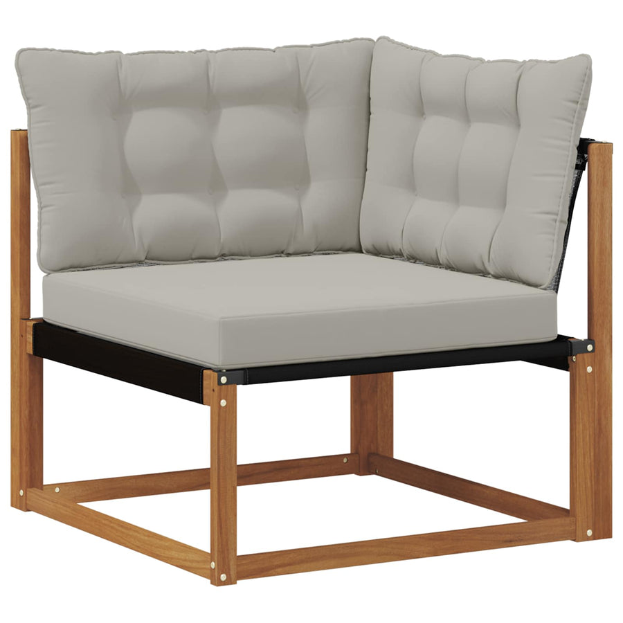 Buiten Hoek Sofa Massief Acaciahout Naturel Natuurlijk en lichtgrijs