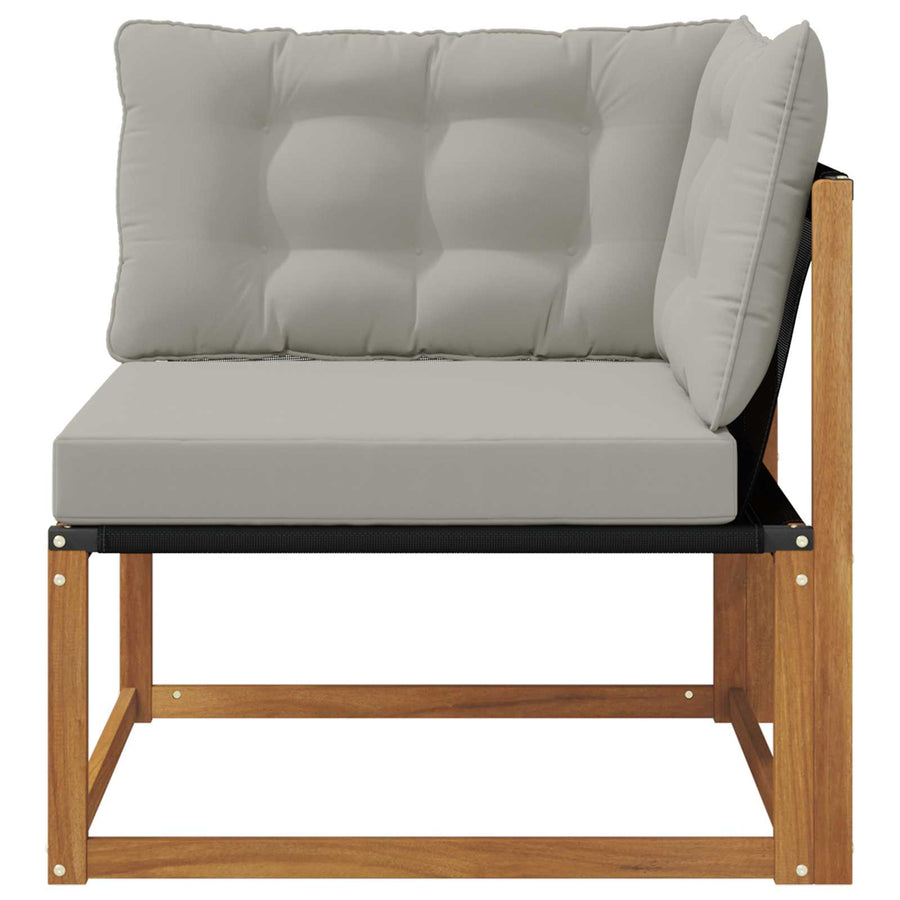 Buiten Hoek Sofa Massief Acaciahout Naturel Natuurlijk en lichtgrijs
