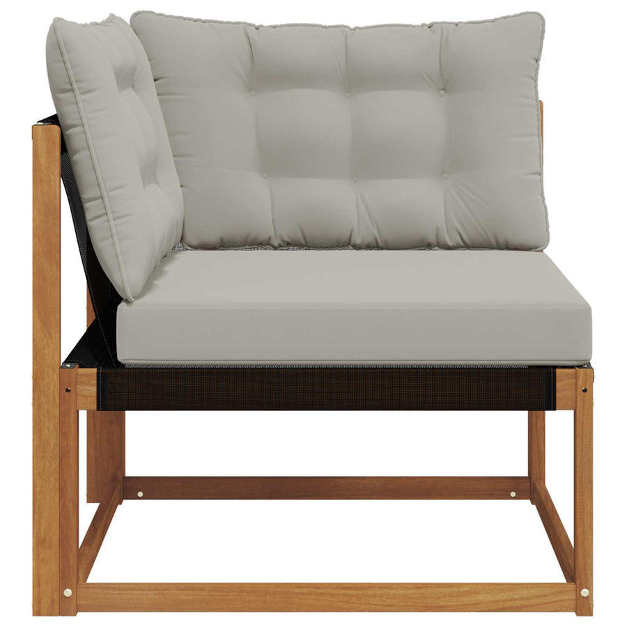 Buiten Hoek Sofa Massief Acaciahout Naturel Natuurlijk en lichtgrijs