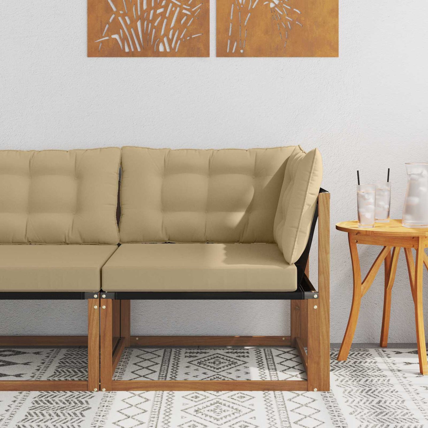 Buiten Hoek Sofa Massief Acaciahout Naturel Natuurlijk en beige