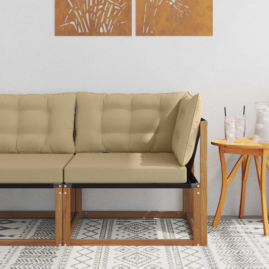 Buiten Hoek Sofa Massief Acaciahout Naturel Natuurlijk en beige