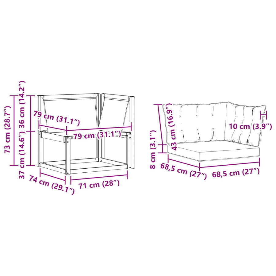 Buiten Hoek Sofa Massief Acaciahout Naturel Natuurlijk en beige