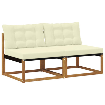 2 Stuk Buiten Midden Sofa Massief Acaciahout Naturel Natuurlijk en crème