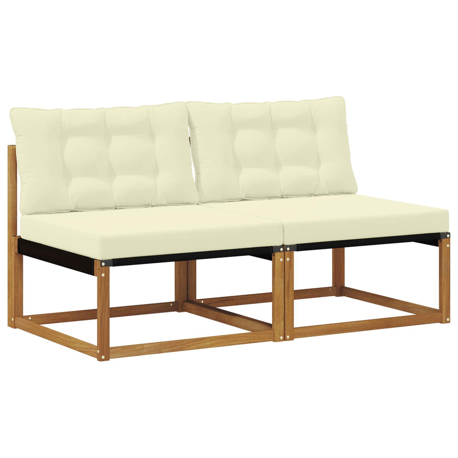 2 Stuk Buiten Midden Sofa Massief Acaciahout Naturel Natuurlijk en crème