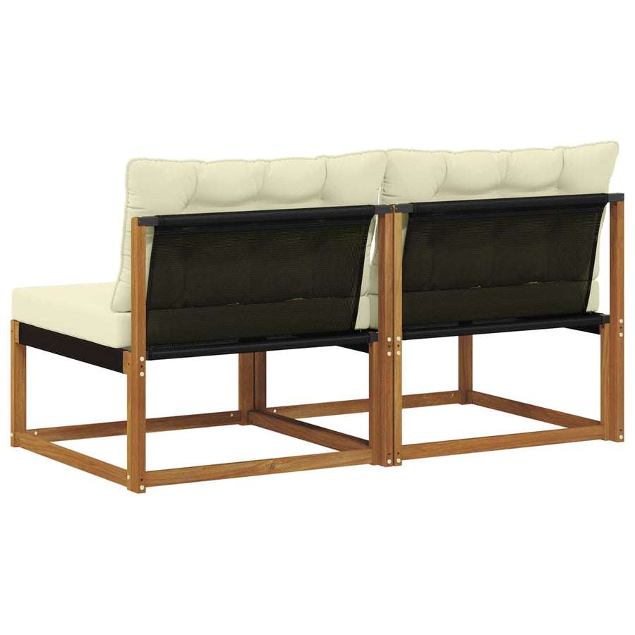 2 Stuk Buiten Midden Sofa Massief Acaciahout Naturel Natuurlijk en crème