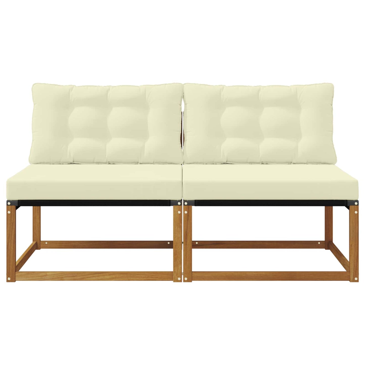 2 Stuk Buiten Midden Sofa Massief Acaciahout Naturel Natuurlijk en crème