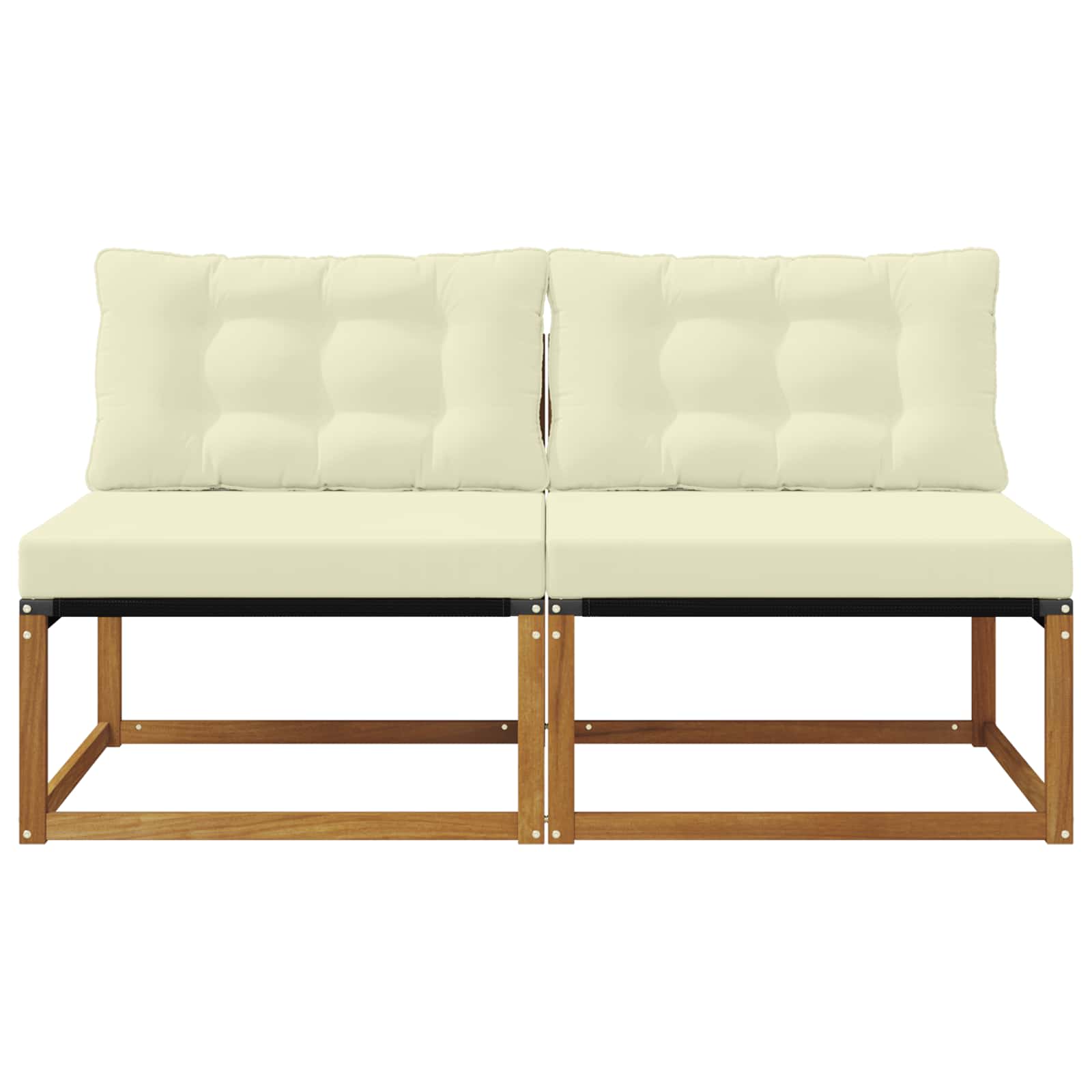 2 Stuk Buiten Midden Sofa Massief Acaciahout Naturel Natuurlijk en crème