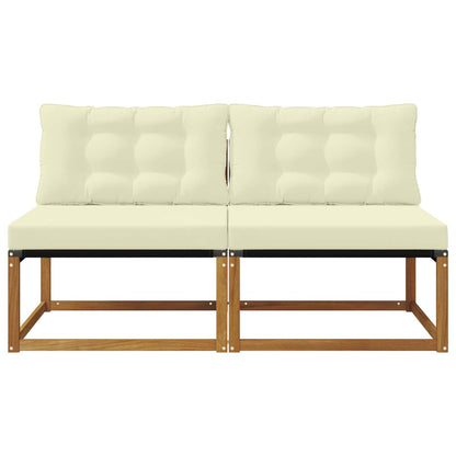2 Stuk Buiten Midden Sofa Massief Acaciahout Naturel Natuurlijk en crème