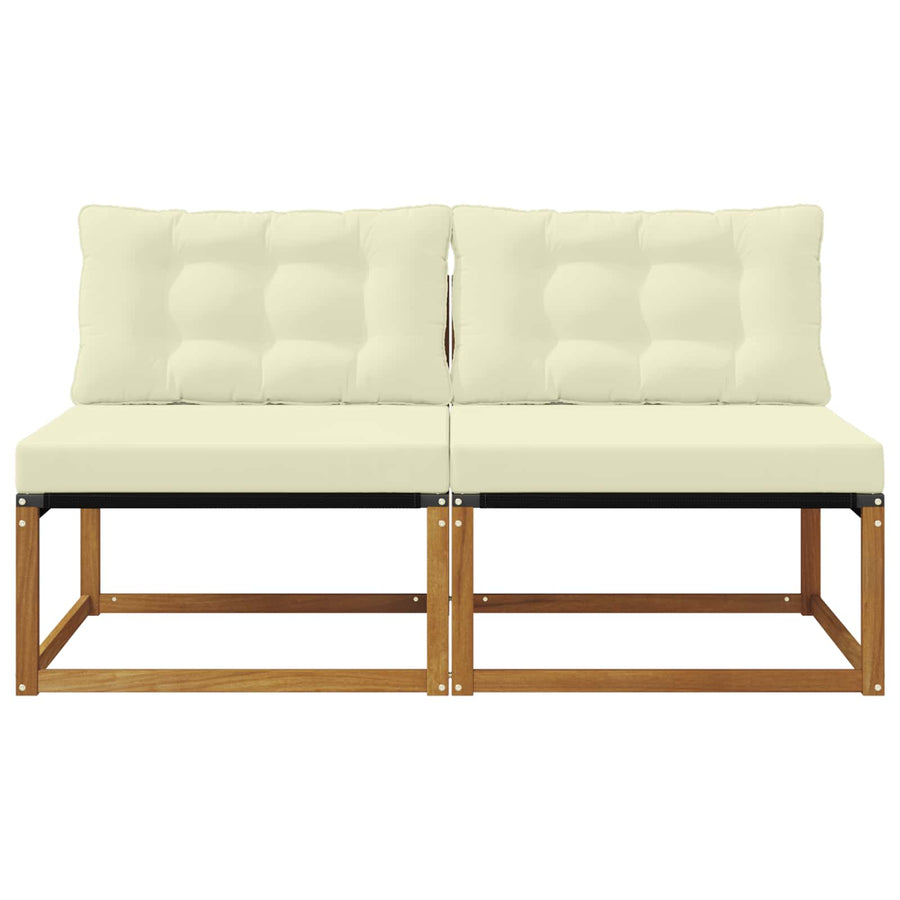 2 Stuk Buiten Midden Sofa Massief Acaciahout Naturel Natuurlijk en crème
