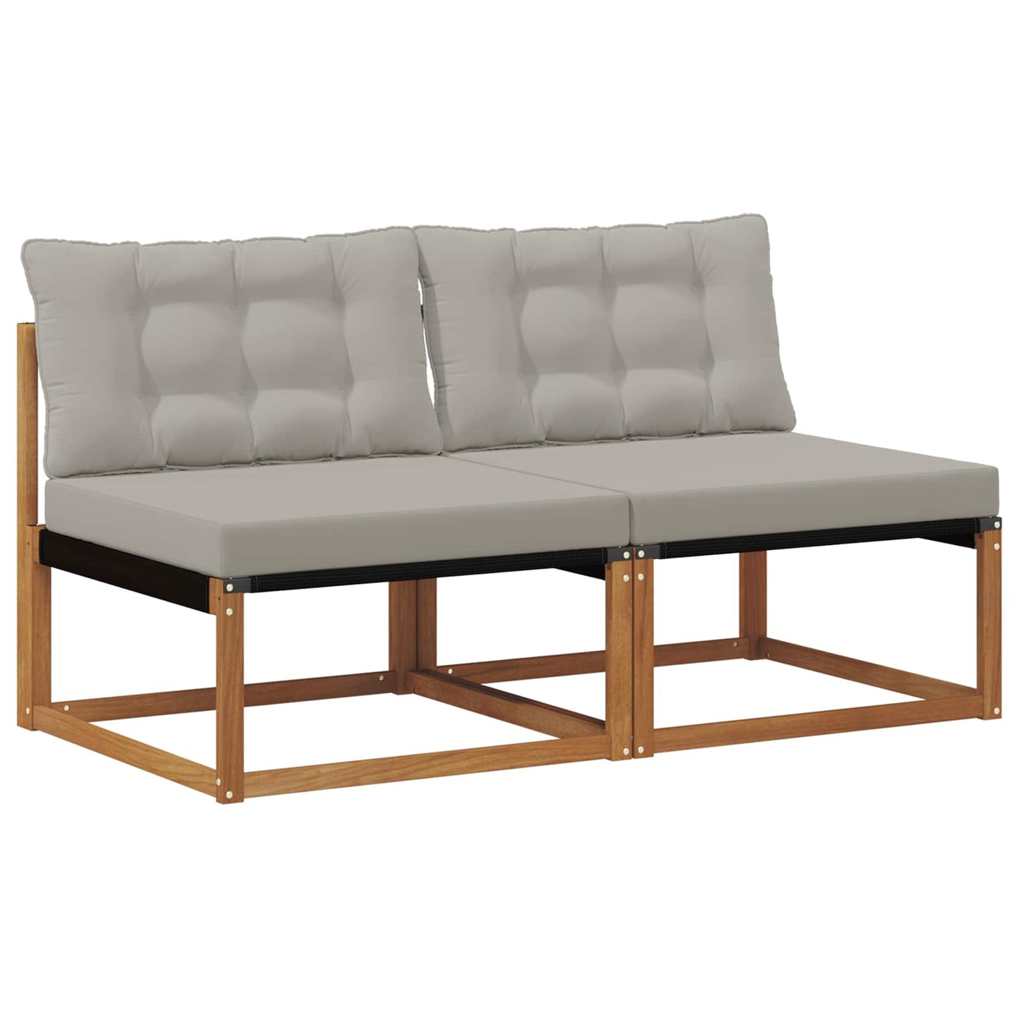 2 Stuk Buiten Midden Sofa Massief Acaciahout Naturel Natuurlijk en lichtgrijs