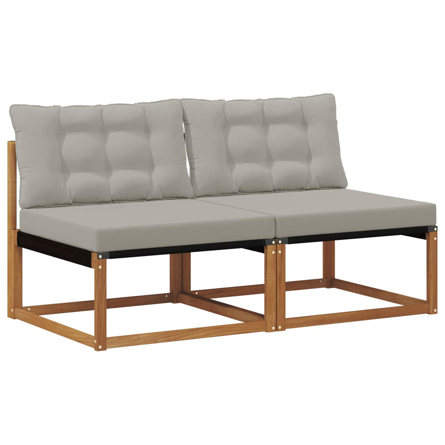2 Stuk Buiten Midden Sofa Massief Acaciahout Naturel Natuurlijk en lichtgrijs