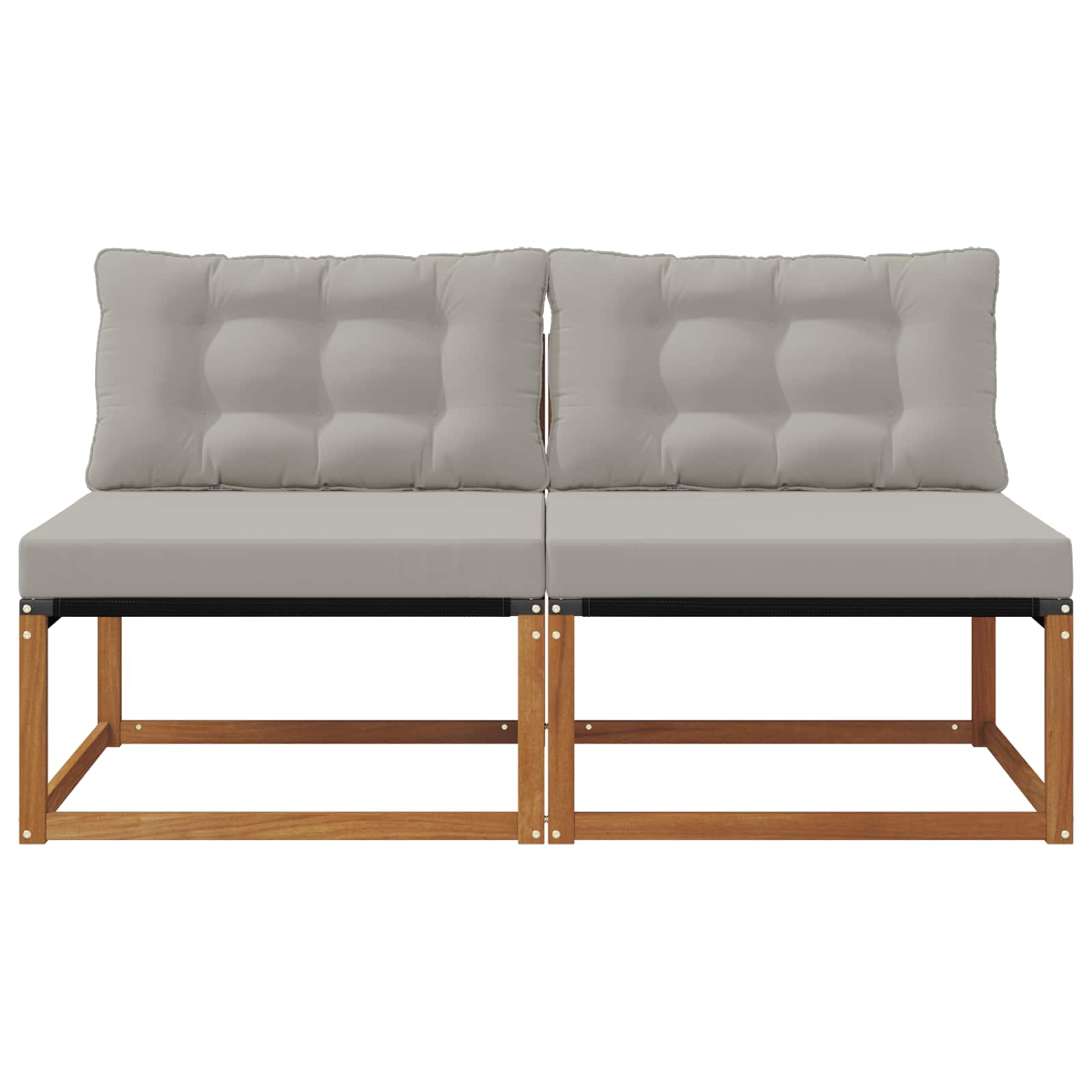 2 Stuk Buiten Midden Sofa Massief Acaciahout Naturel Natuurlijk en lichtgrijs