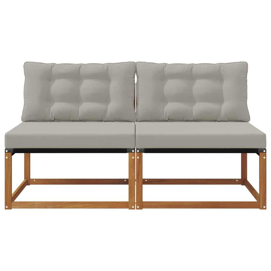 2 Stuk Buiten Midden Sofa Massief Acaciahout Naturel Natuurlijk en lichtgrijs