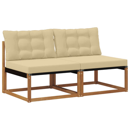 2 Stuk Buiten Midden Sofa Massief Acaciahout Naturel Natuurlijk en beige