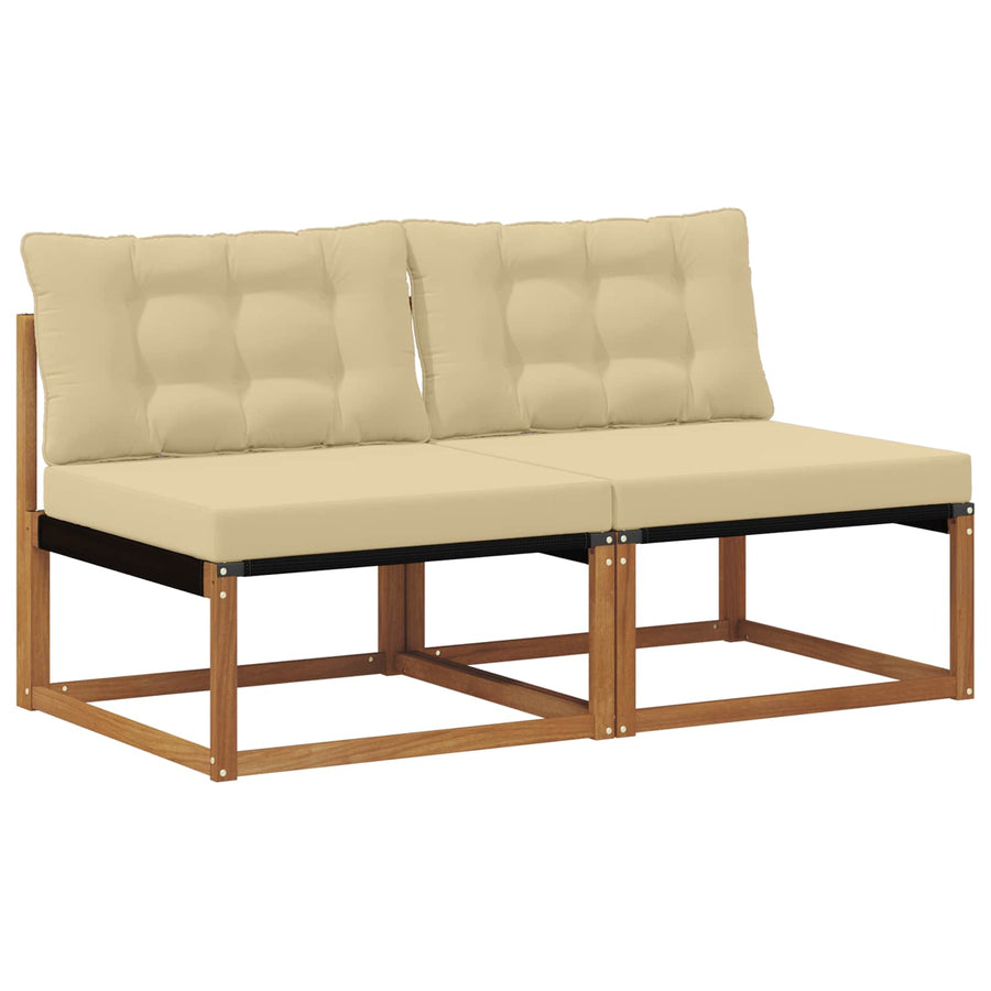 2 Stuk Buiten Midden Sofa Massief Acaciahout Naturel Natuurlijk en beige