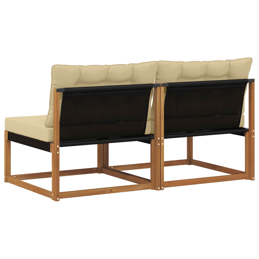 2 Stuk Buiten Midden Sofa Massief Acaciahout Naturel Natuurlijk en beige