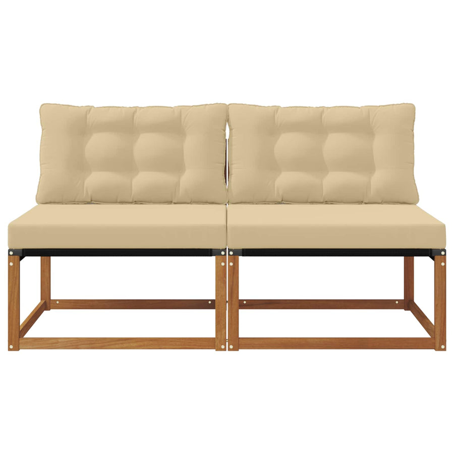 2 Stuk Buiten Midden Sofa Massief Acaciahout Naturel Natuurlijk en beige