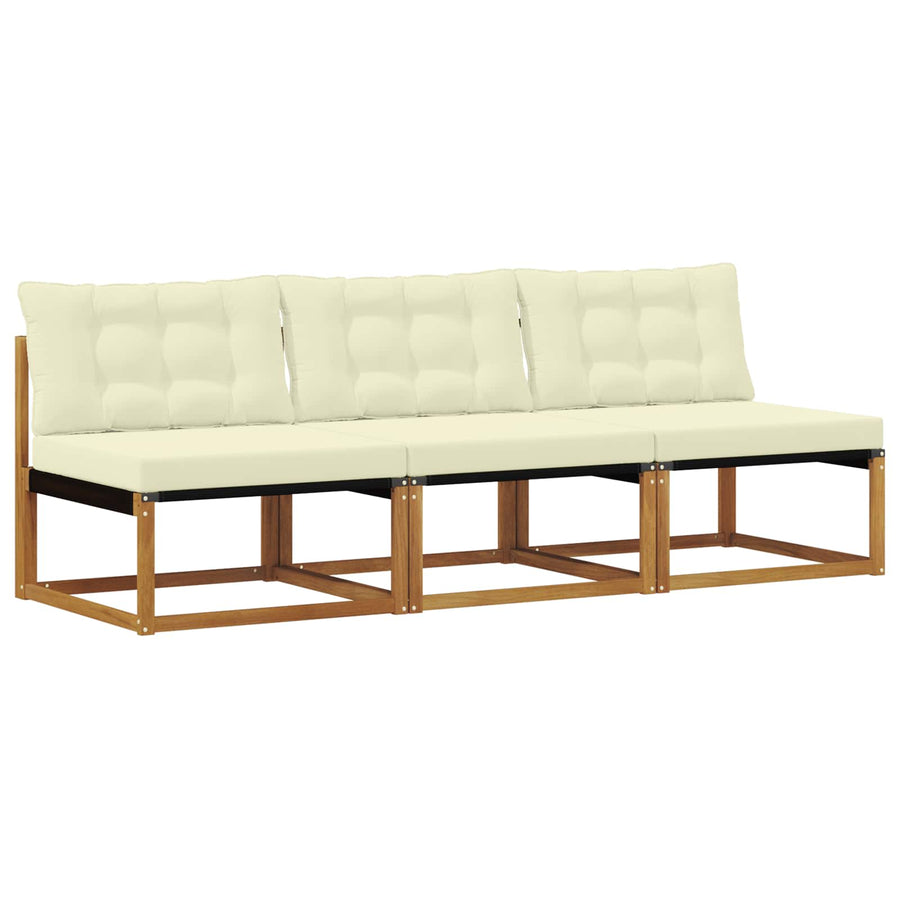 3 Stuk Buiten Midden Sofa Massief Acaciahout Naturel Natuurlijk en crème