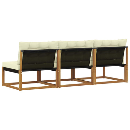 3 Stuk Buiten Midden Sofa Massief Acaciahout Naturel Natuurlijk en crème