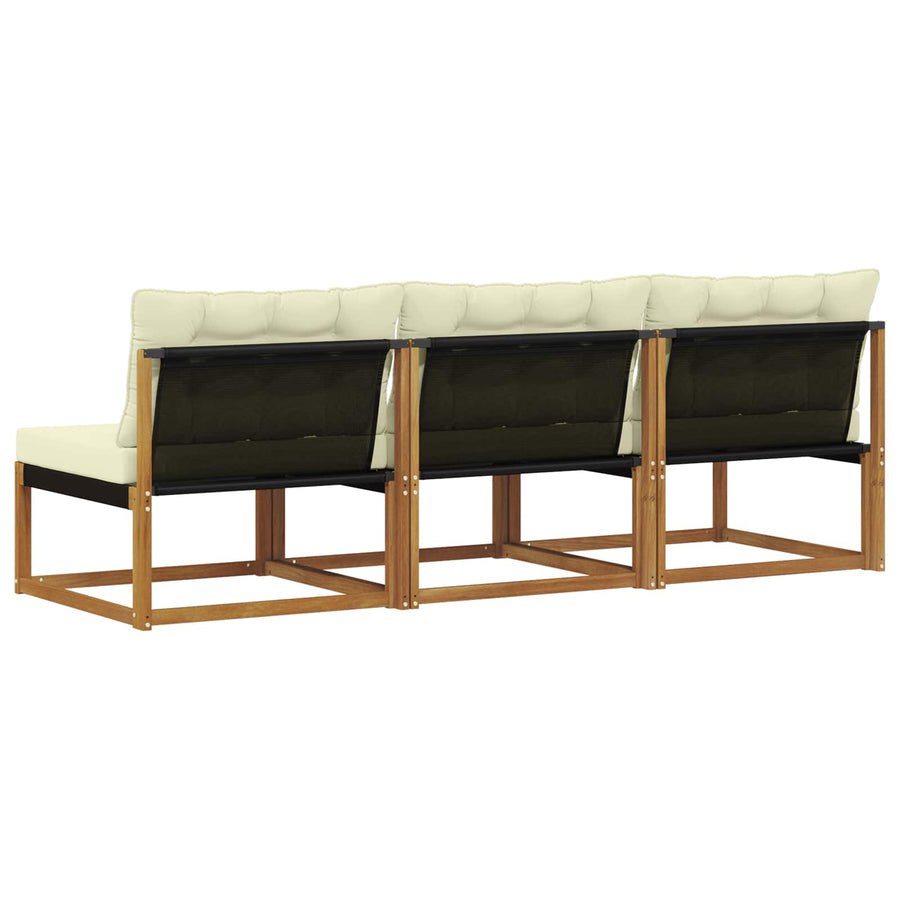 3 Stuk Buiten Midden Sofa Massief Acaciahout Naturel Natuurlijk en crème