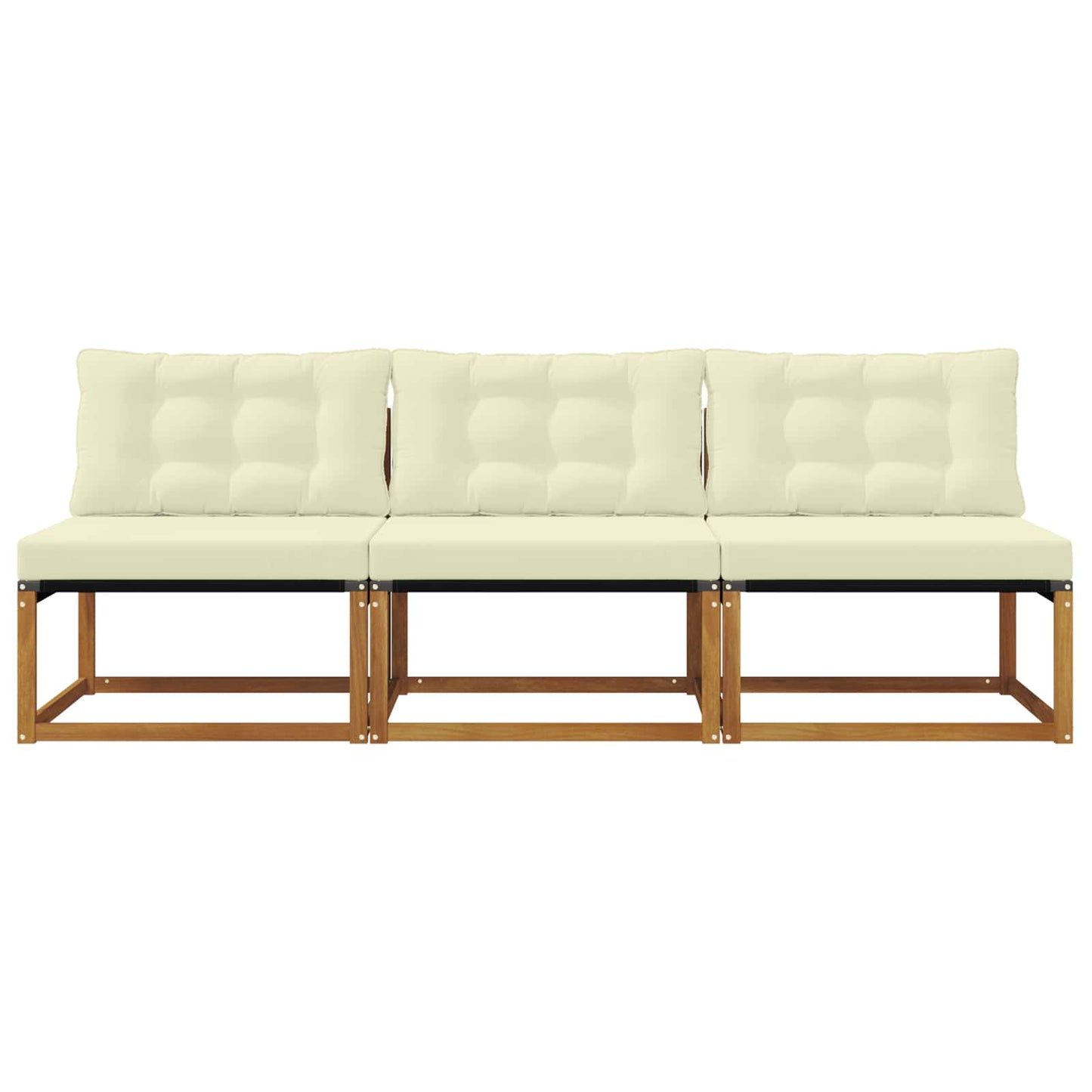 3 Stuk Buiten Midden Sofa Massief Acaciahout Naturel Natuurlijk en crème