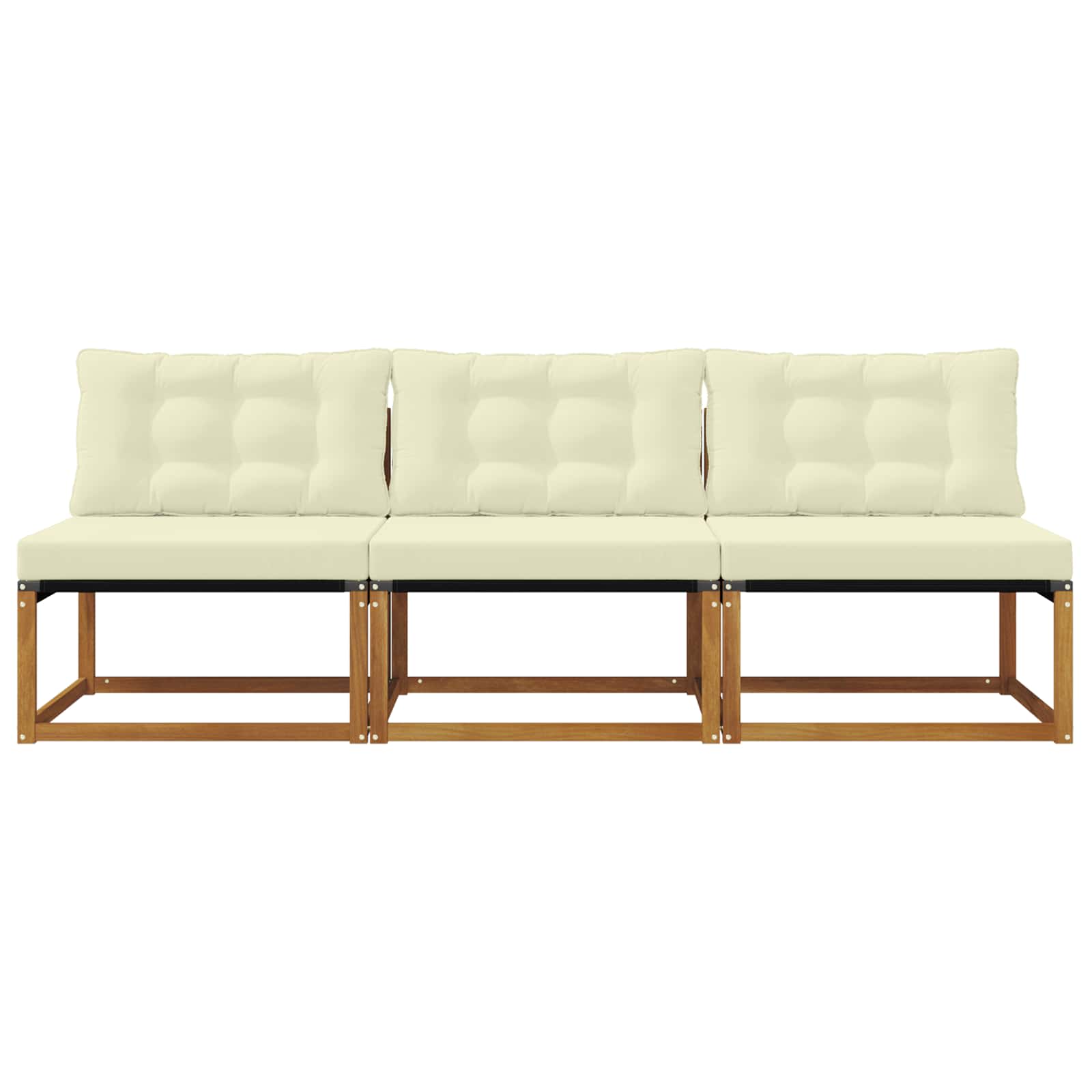 3 Stuk Buiten Midden Sofa Massief Acaciahout Naturel Natuurlijk en crème