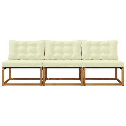 3 Stuk Buiten Midden Sofa Massief Acaciahout Naturel Natuurlijk en crème