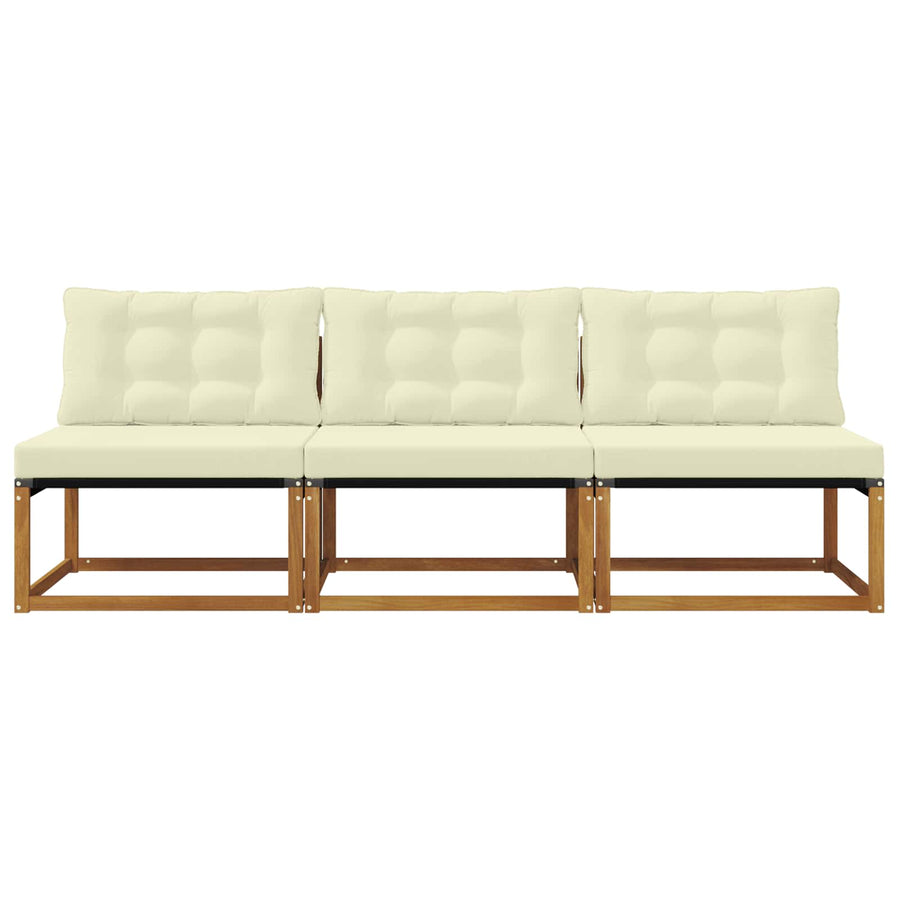 3 Stuk Buiten Midden Sofa Massief Acaciahout Naturel Natuurlijk en crème