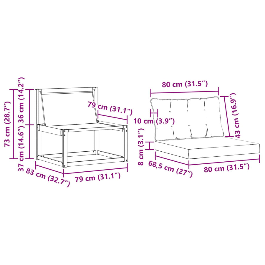 3 Stuk Buiten Midden Sofa Massief Acaciahout Naturel Natuurlijk en crème