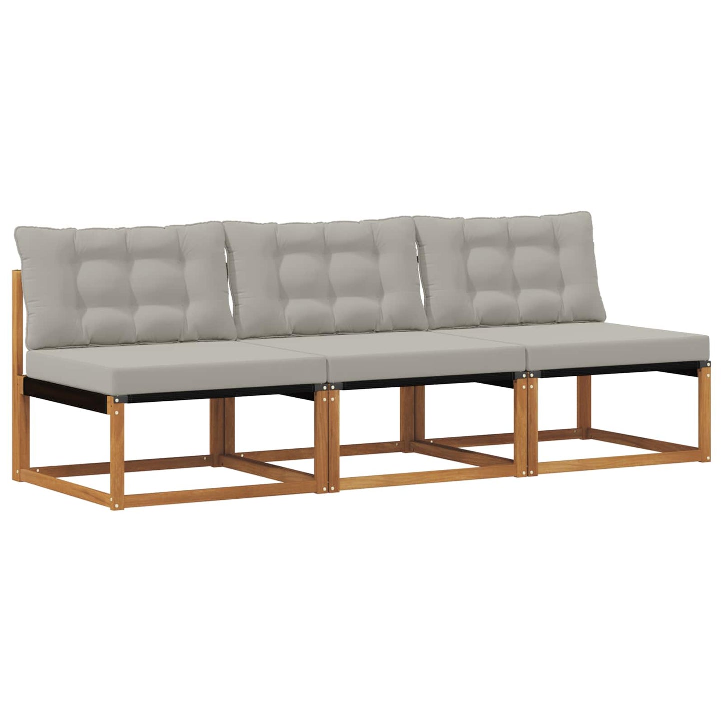 3 Stuk Buiten Midden Sofa Massief Acaciahout Naturel Natuurlijk en lichtgrijs