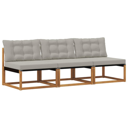 3 Stuk Buiten Midden Sofa Massief Acaciahout Naturel Natuurlijk en lichtgrijs