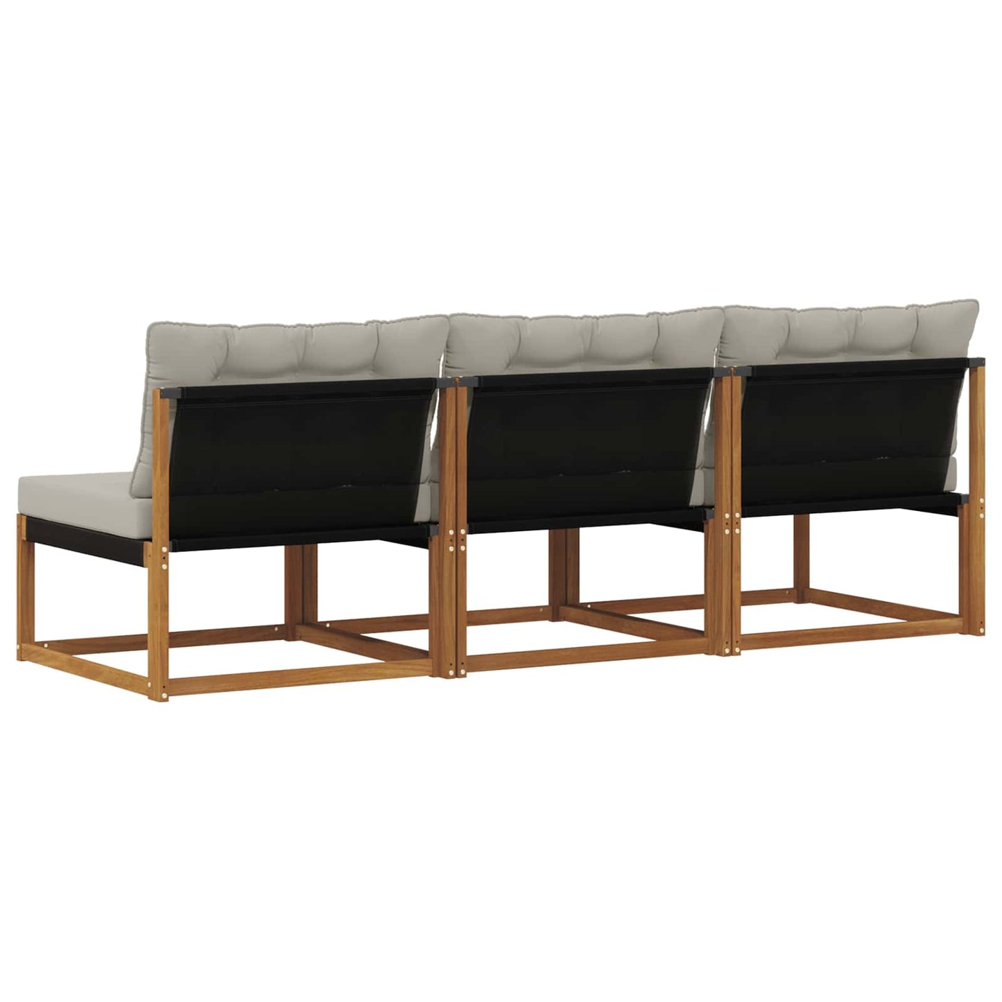 3 Stuk Buiten Midden Sofa Massief Acaciahout Naturel Natuurlijk en lichtgrijs