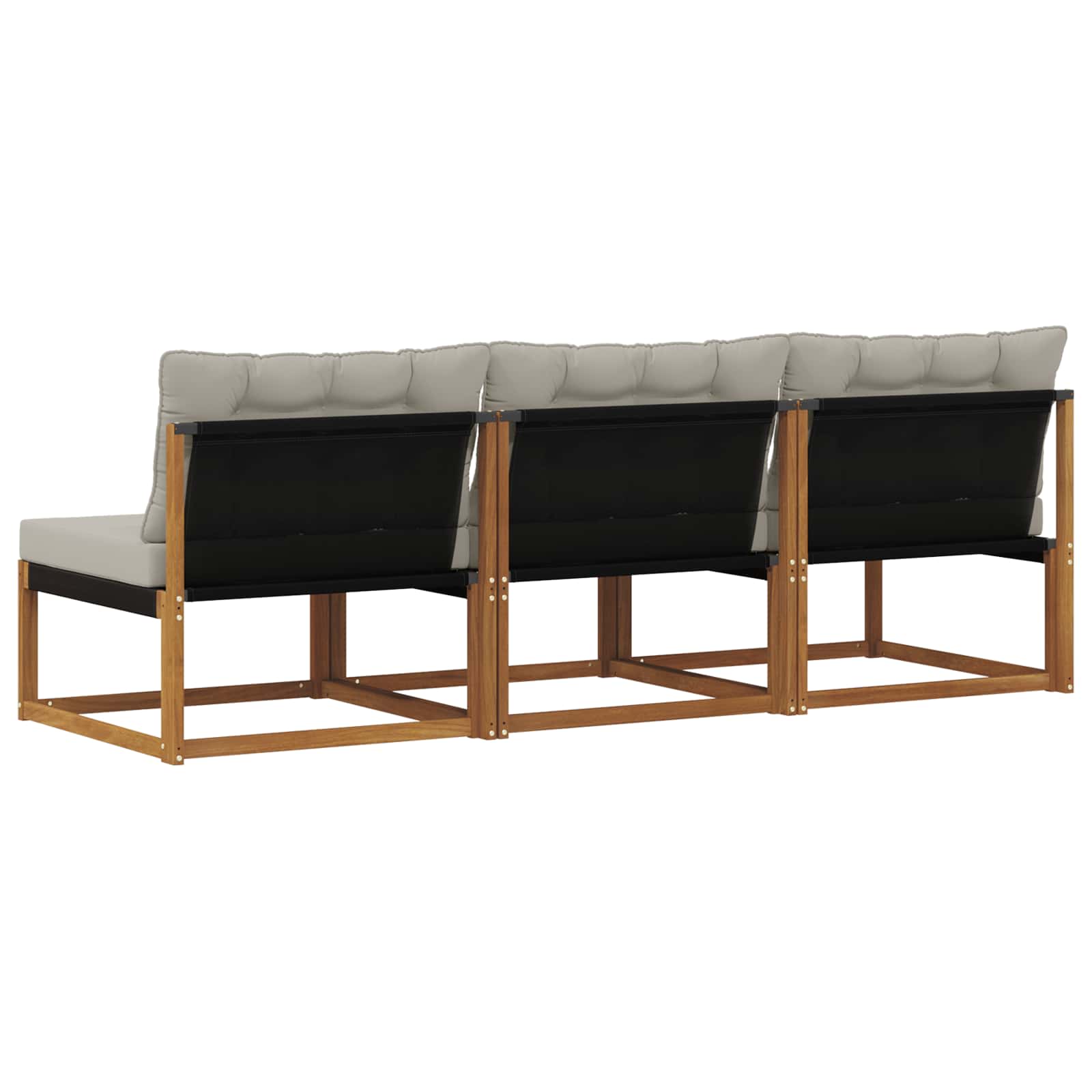 3 Stuk Buiten Midden Sofa Massief Acaciahout Naturel Natuurlijk en lichtgrijs