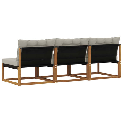 3 Stuk Buiten Midden Sofa Massief Acaciahout Naturel Natuurlijk en lichtgrijs
