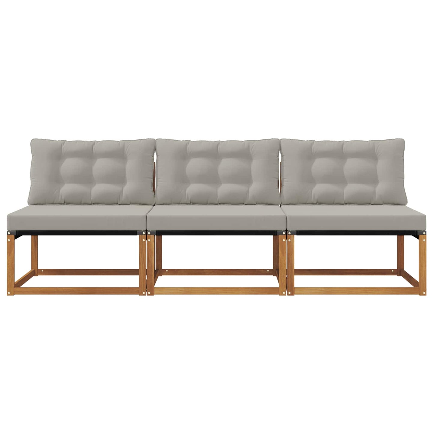 3 Stuk Buiten Midden Sofa Massief Acaciahout Naturel Natuurlijk en lichtgrijs