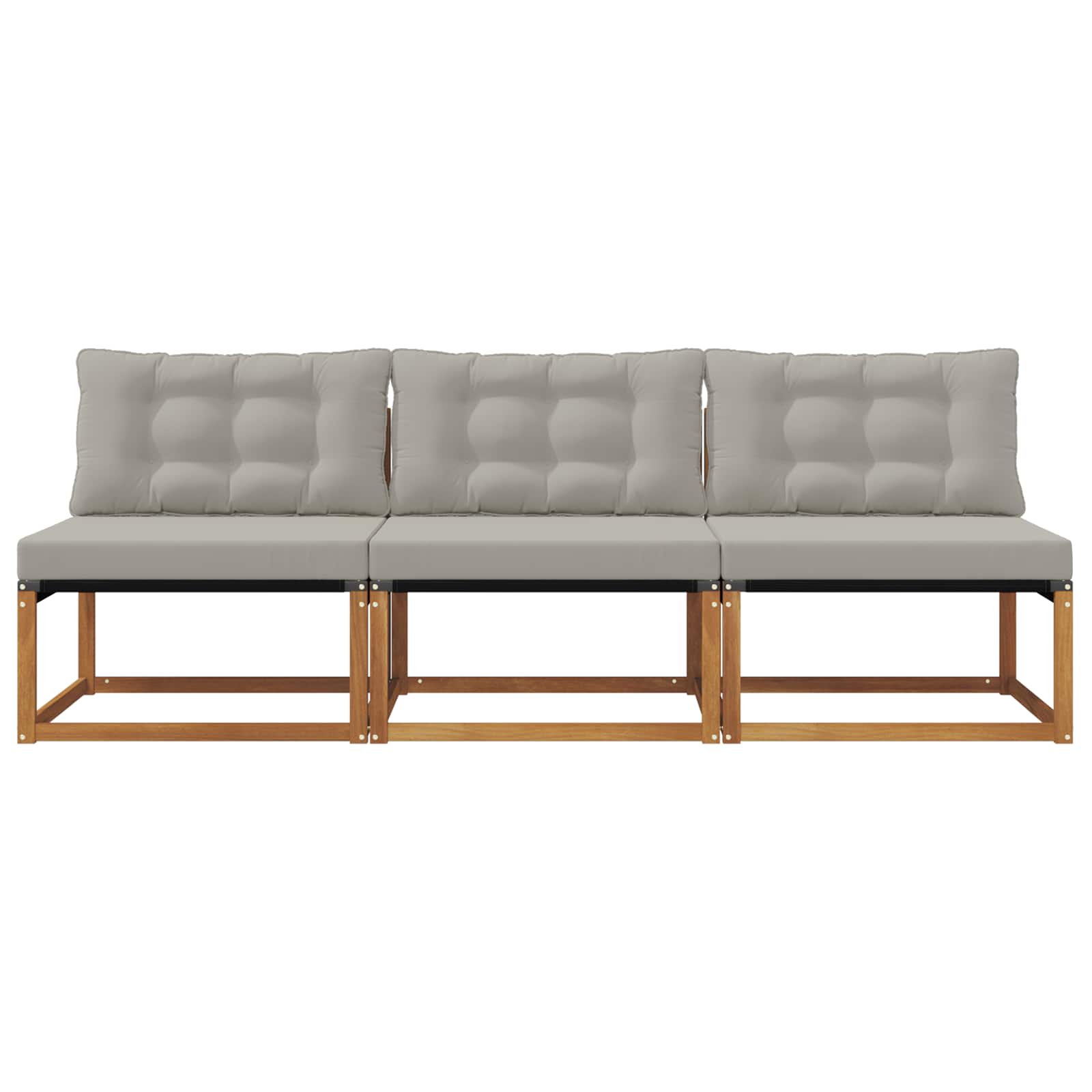 3 Stuk Buiten Midden Sofa Massief Acaciahout Naturel Natuurlijk en lichtgrijs