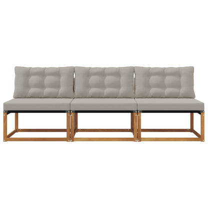 3 Stuk Buiten Midden Sofa Massief Acaciahout Naturel Natuurlijk en lichtgrijs