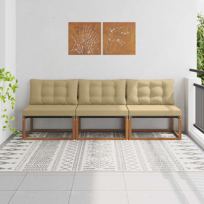 3 Stuk Buiten Midden Sofa Massief Acaciahout Naturel Natuurlijk en beige