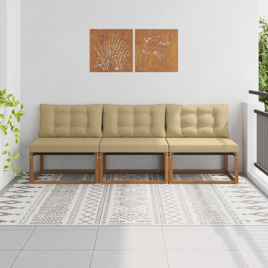 3 Stuk Buiten Midden Sofa Massief Acaciahout Naturel Natuurlijk en beige