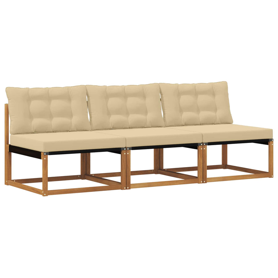 3 Stuk Buiten Midden Sofa Massief Acaciahout Naturel Natuurlijk en beige