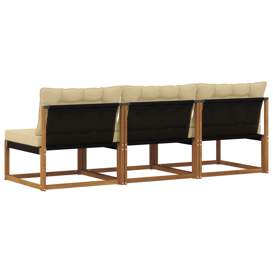 3 Stuk Buiten Midden Sofa Massief Acaciahout Naturel Natuurlijk en beige