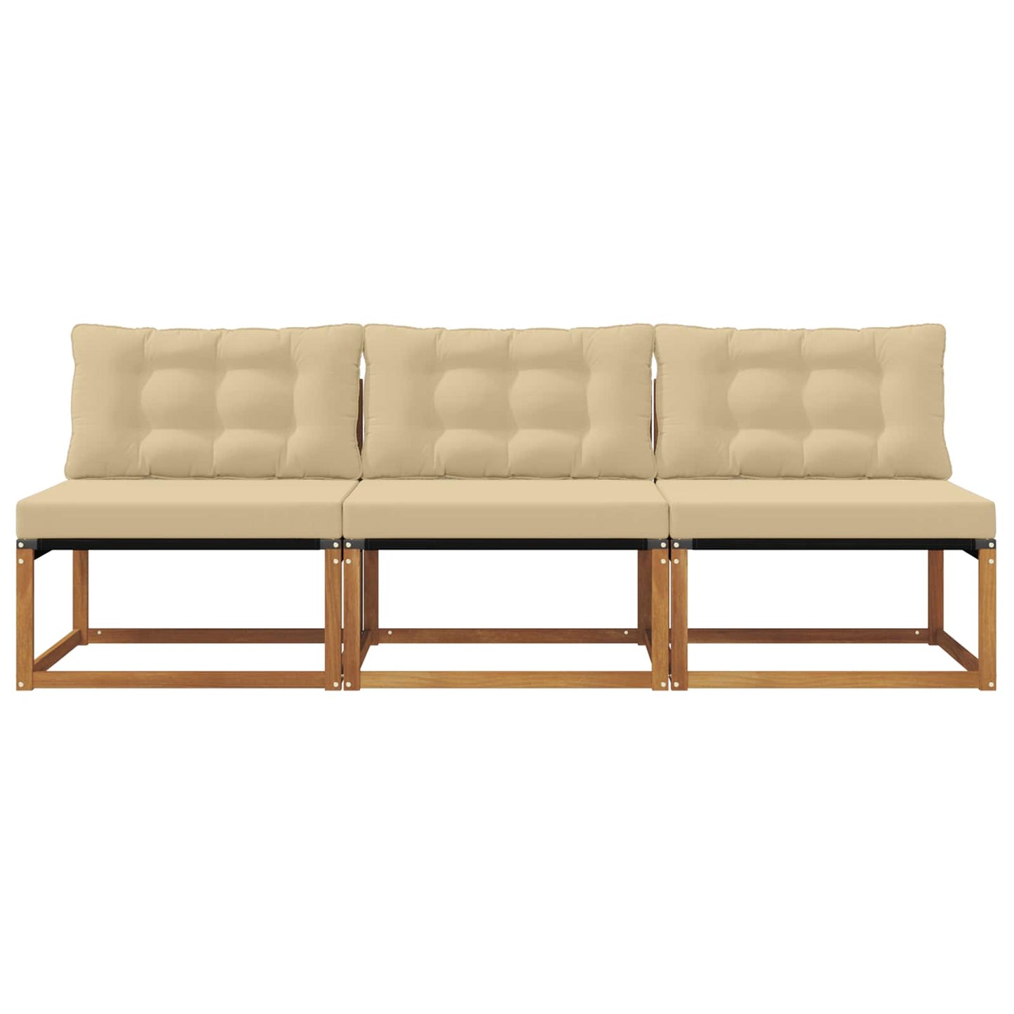 3 Stuk Buiten Midden Sofa Massief Acaciahout Naturel Natuurlijk en beige