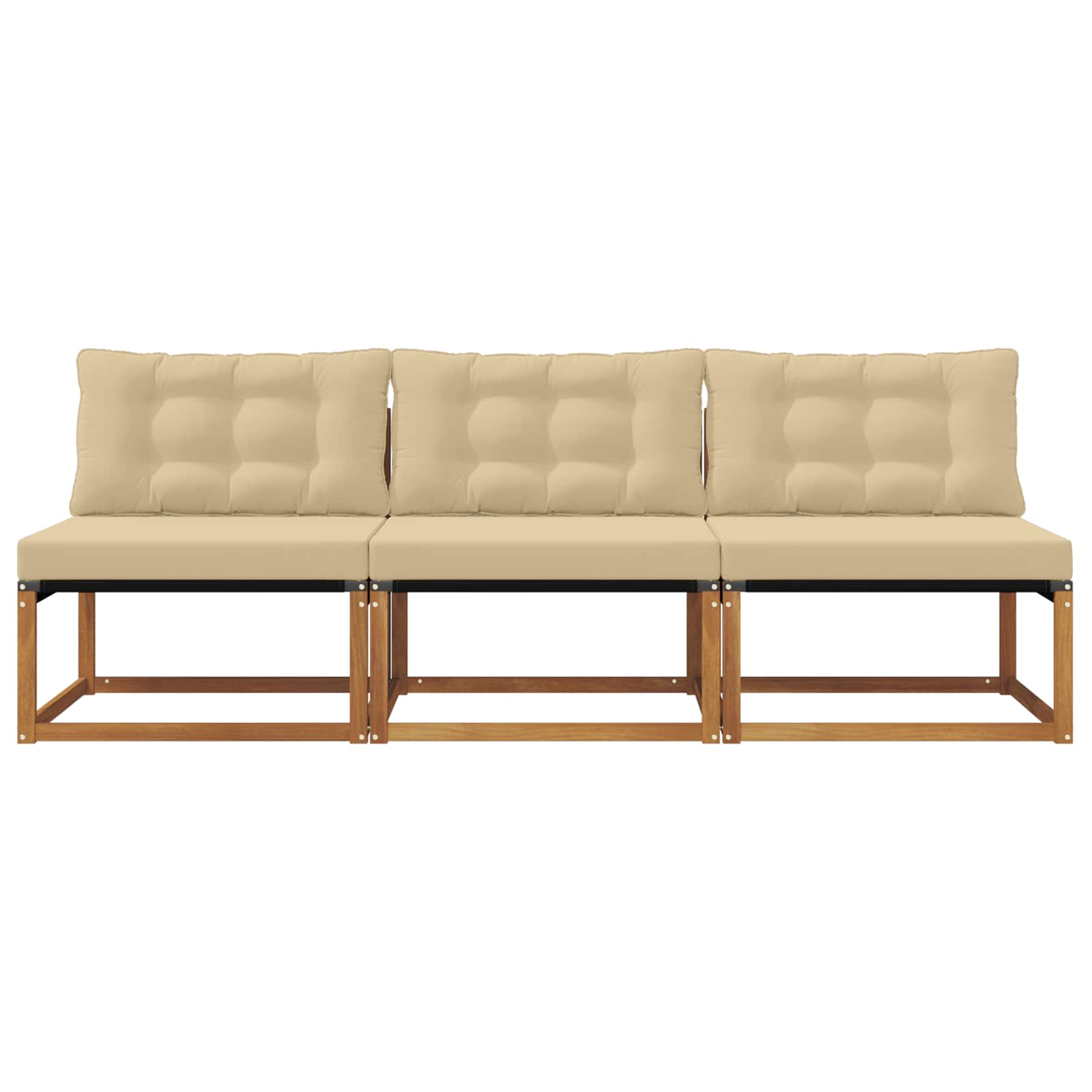 3 Stuk Buiten Midden Sofa Massief Acaciahout Naturel Natuurlijk en beige
