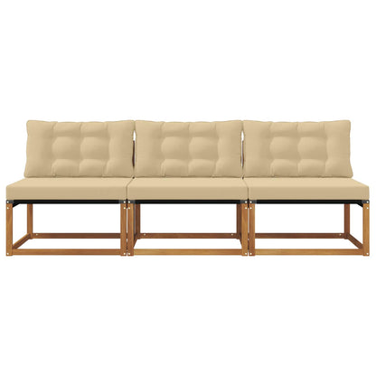3 Stuk Buiten Midden Sofa Massief Acaciahout Naturel Natuurlijk en beige