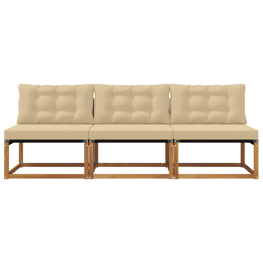 3 Stuk Buiten Midden Sofa Massief Acaciahout Naturel Natuurlijk en beige