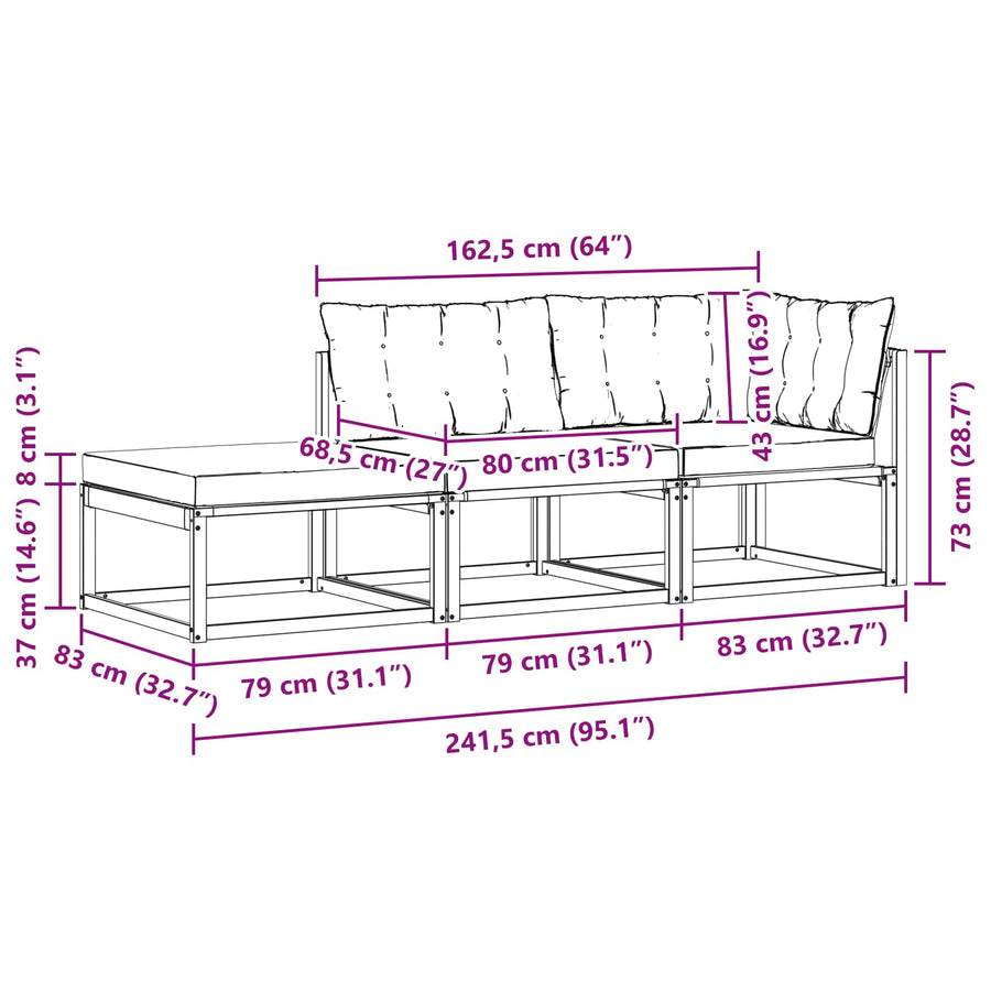 Sectie Sofa Eenheden met kussen 3 Stuk Naturel en lichtgrijs